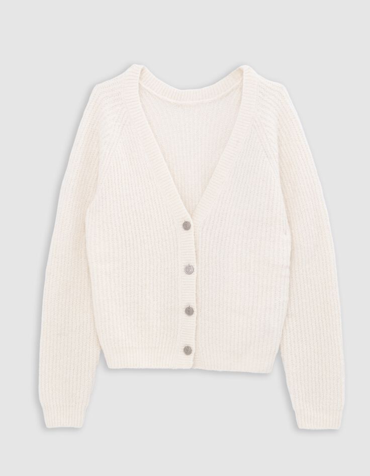 Cardigan blanc cass&eacute; tricot Femme-8