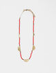 Women’s coral beads gold metal half-moon necklace-1