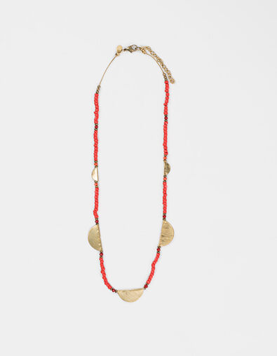 Women’s coral beads gold metal half-moon necklace - IKKS