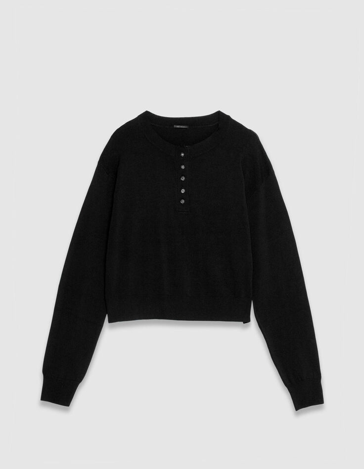 Chique zwarte gebreide trui met strass-knopen Dames-3