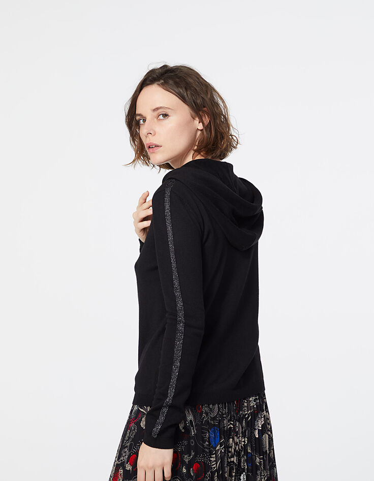 Cardigan zippé noir à capuche visuel Love femme-3