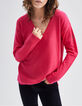 Women’s neon pink pure cashmere knit V-neck sweater-2