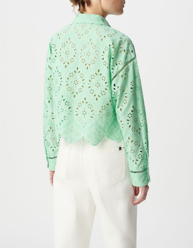 Chemise verte coton bio broderie anglaise-3