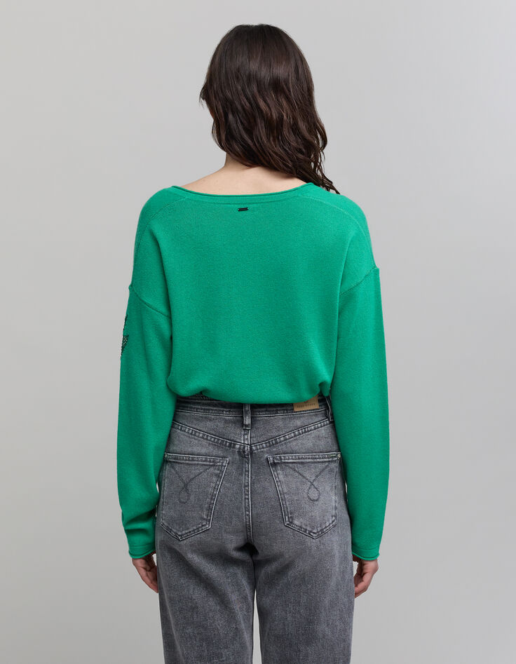 Jersey de punto verde 100% cachemira para mujer-3