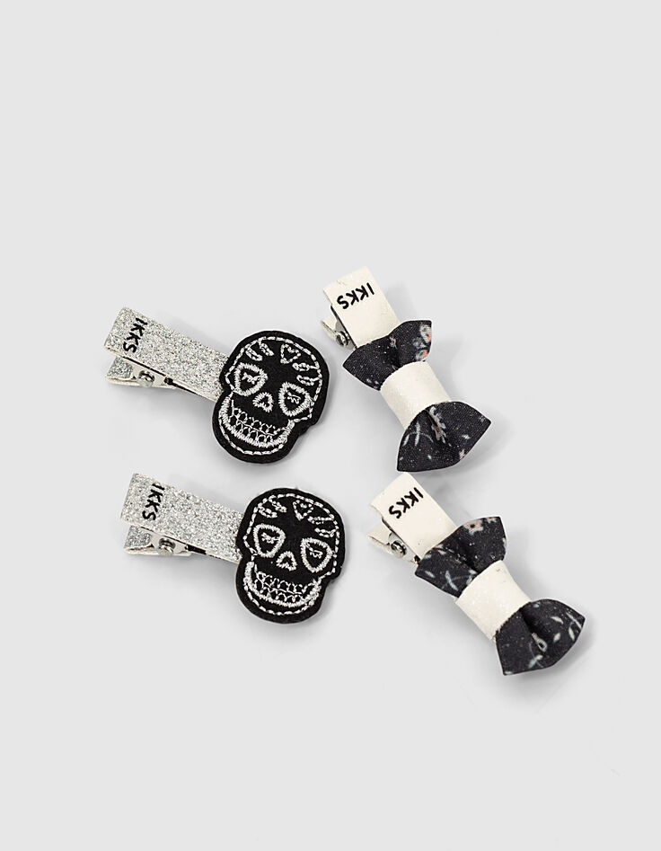Barrettes noir, blanc et argent fille-1 Barrettes noir, blanc et argent fille-1