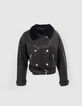 Women’s black leather jacket with faux sheepskin collar-1