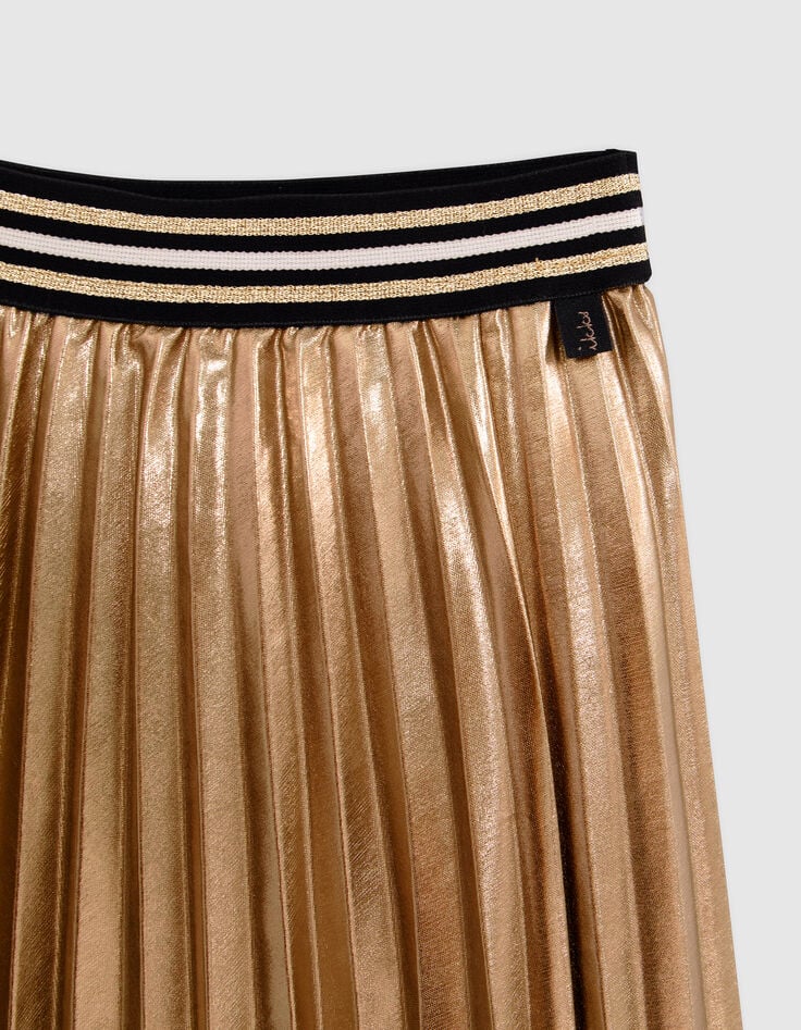 Girl's asymmetrical pleated gold midi skirt-5
