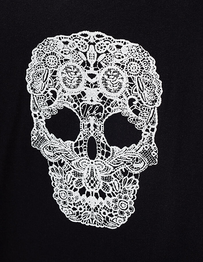Girls’ black T-shirt with embroidery effect silver skull - IKKS