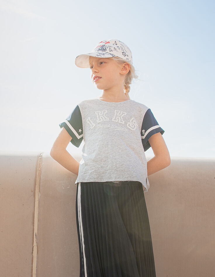 Graues und blaues Mädchen-T-Shirt aus Mischgewebe-2 Graues und blaues Mädchen-T-Shirt aus Mischgewebe-2