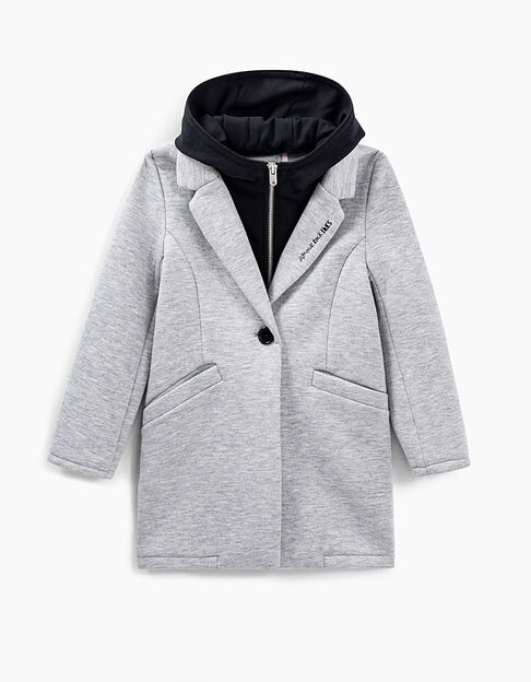 Girls’ grey coat with removable hood-facing