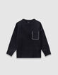 Pull noir tricot poche poitrine garçon-5