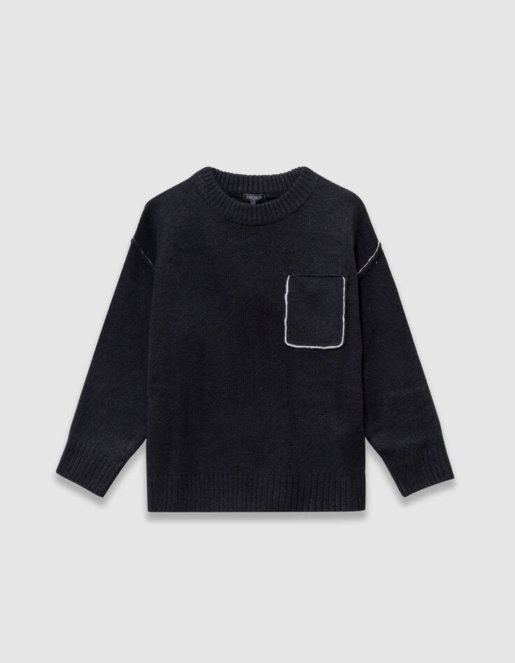 Pull noir tricot poche poitrine garçon-5