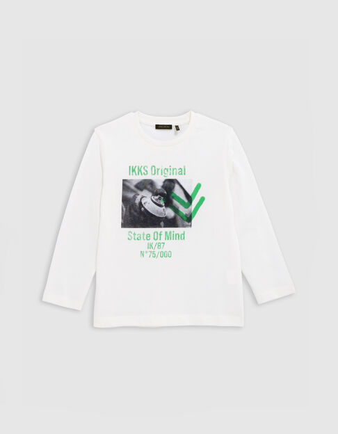 Boy's ecru organic cotton spray can and chevrons T-shirt - IKKS