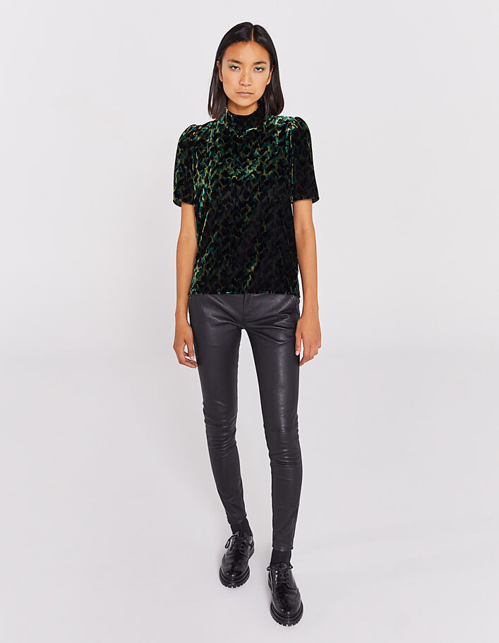 Women’s panther-print velvet short-sleeved top-6