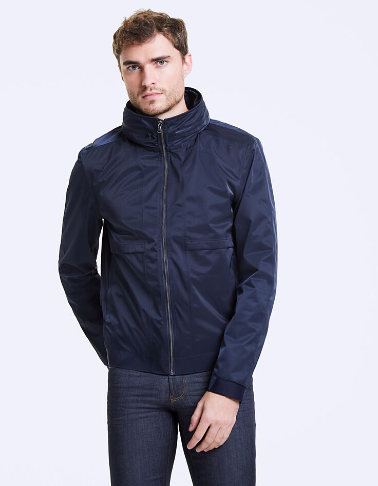Men's navy nylon mid-length jacket-2 Men's navy nylon mid-length jacket-2