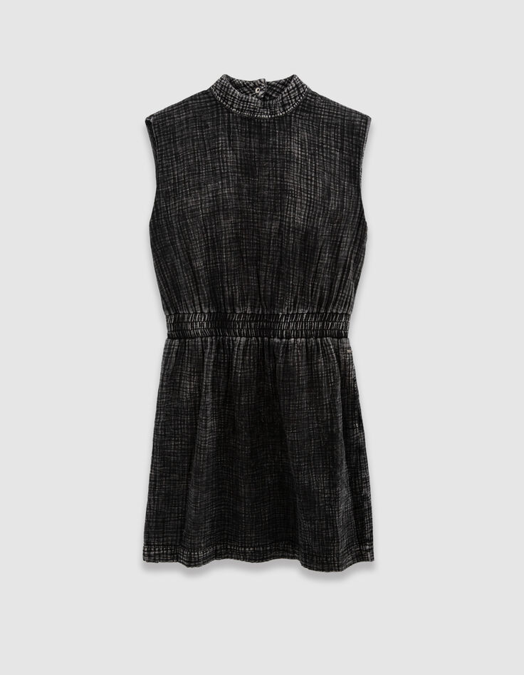 Robe sans manches grise gaze de coton encolure V dos Femme-7 Robe sans manches grise gaze de coton encolure V dos Femme-7