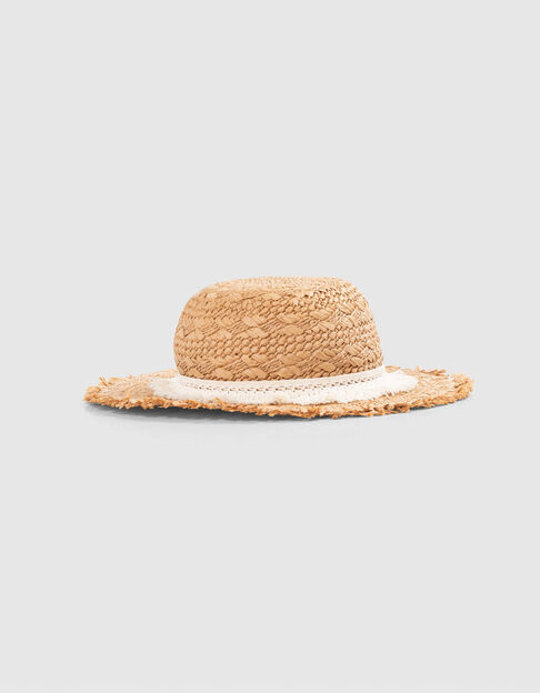 Girls’ beige raffia-style hat with lace braid - IKKS