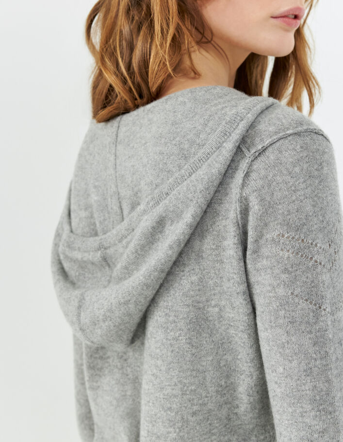 Women’s grey chevron cashmere hooded cardigan-4