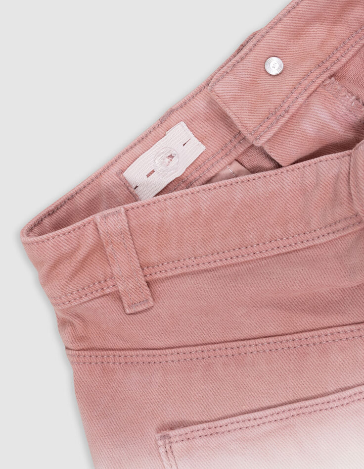 Short en jean rose frangé effet deep dye fille-6