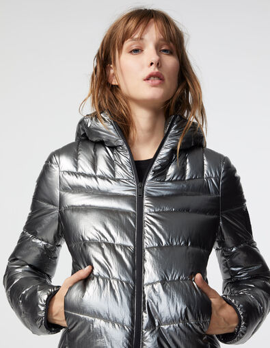 Women’s metallic hooded padded jacket with badge - IKKS