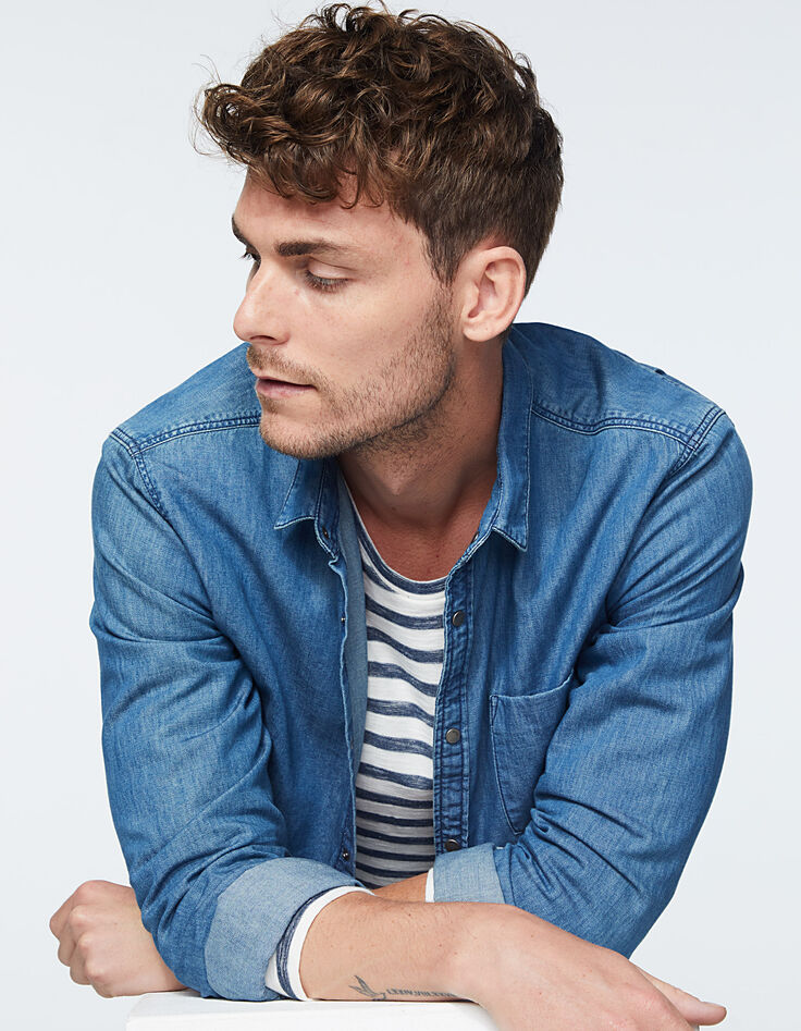 Chemise en jean REGULAR indigo à boutons pressions Homme-2