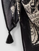 Women’s black & white scarf print fine scarf with tassels-4