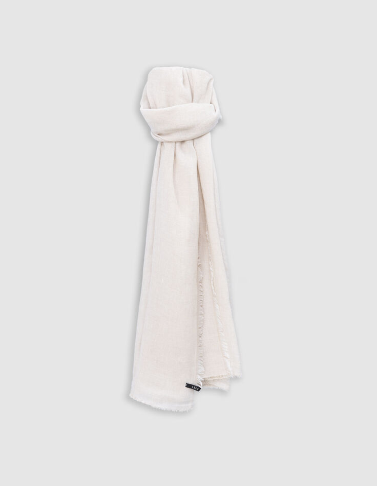 Men’s beige semi-plain scarf with fringed edges-1