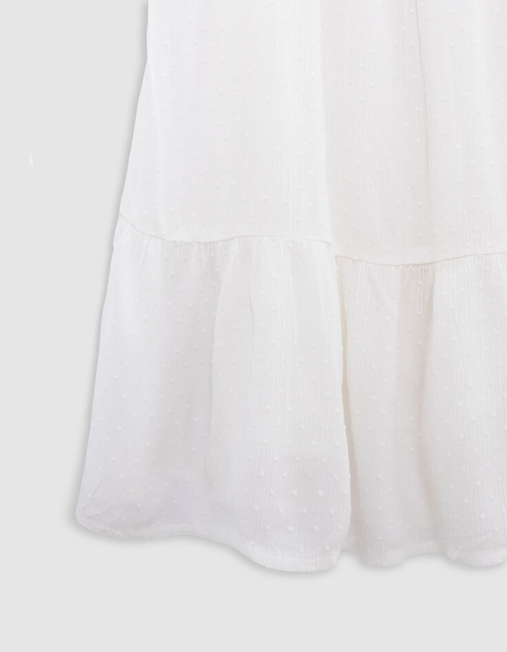 Vestido corto blanco jacquard plumetis niña-4