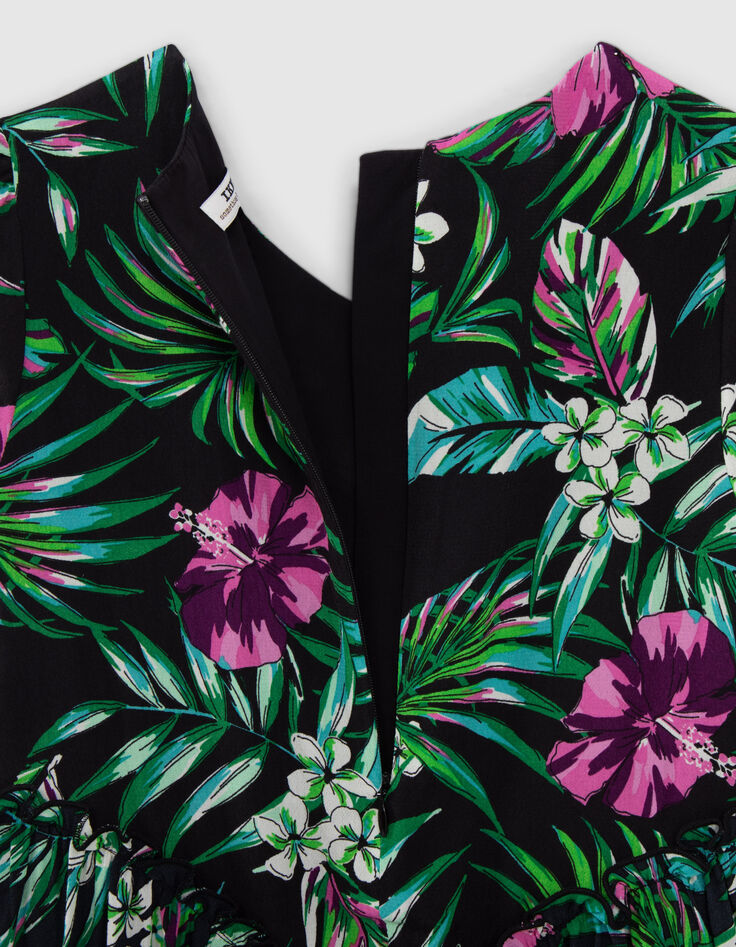 Girls’ black dress with tropical print-5