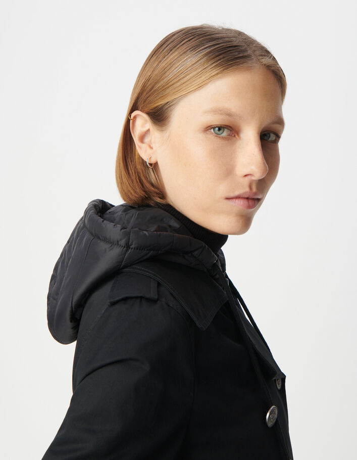 Langer Damentrenchcoat mit abnehmbarer Kapuze-3