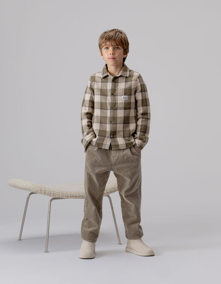 Khaki Loose-Jungenchinohose Rippstrick-3