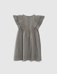 Khaki Mädchenkleid mit Jacquard und Rüschenärmeln-3