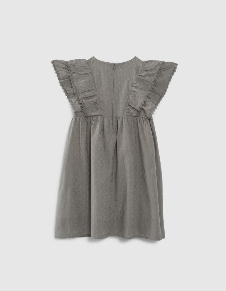Khaki Mädchenkleid mit Jacquard und Rüschenärmeln-3