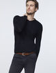 Schwarzer Herrenpullover mit V-Ausschnitt und Brusttasche-2