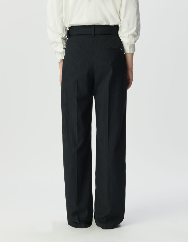 Pantalon de tailleur marine large rayures tennis Femme-4