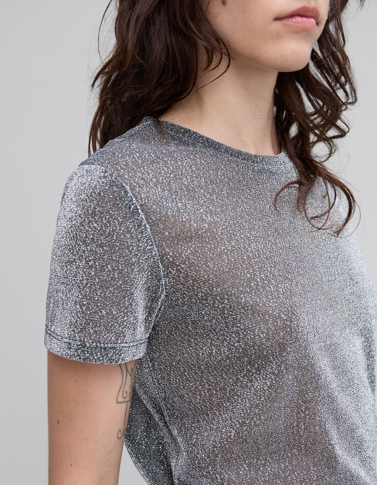 Tee-shirt silver lurex motif animalier Femme-4