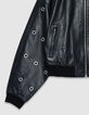 Bomber court noir cuir d&eacute;cor maxi oeillets Femme-8