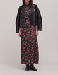 Maxi vestido negro estampado pixelado de flores para mujer-6