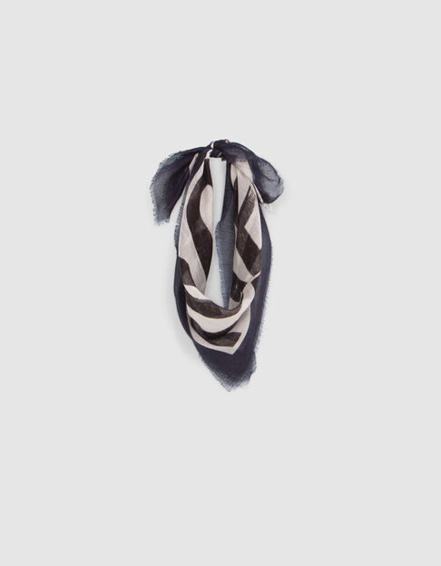 Foulard carré écru motif maxi typo marine Femme