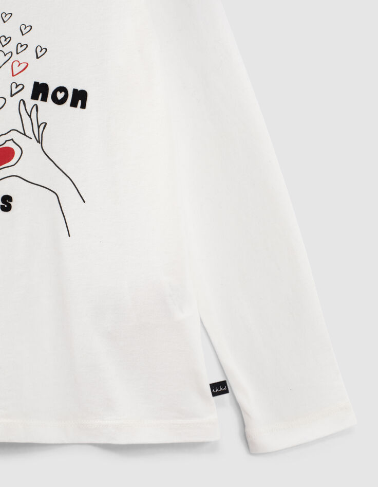 T-shirt écru cœur avec les doigts mini me fille-5