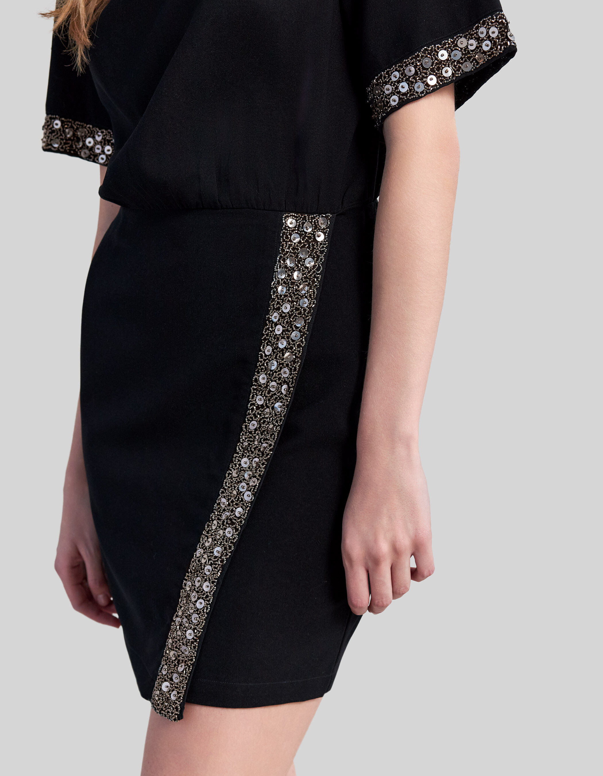 Robe noire decor perles et sequins Femme IKKS