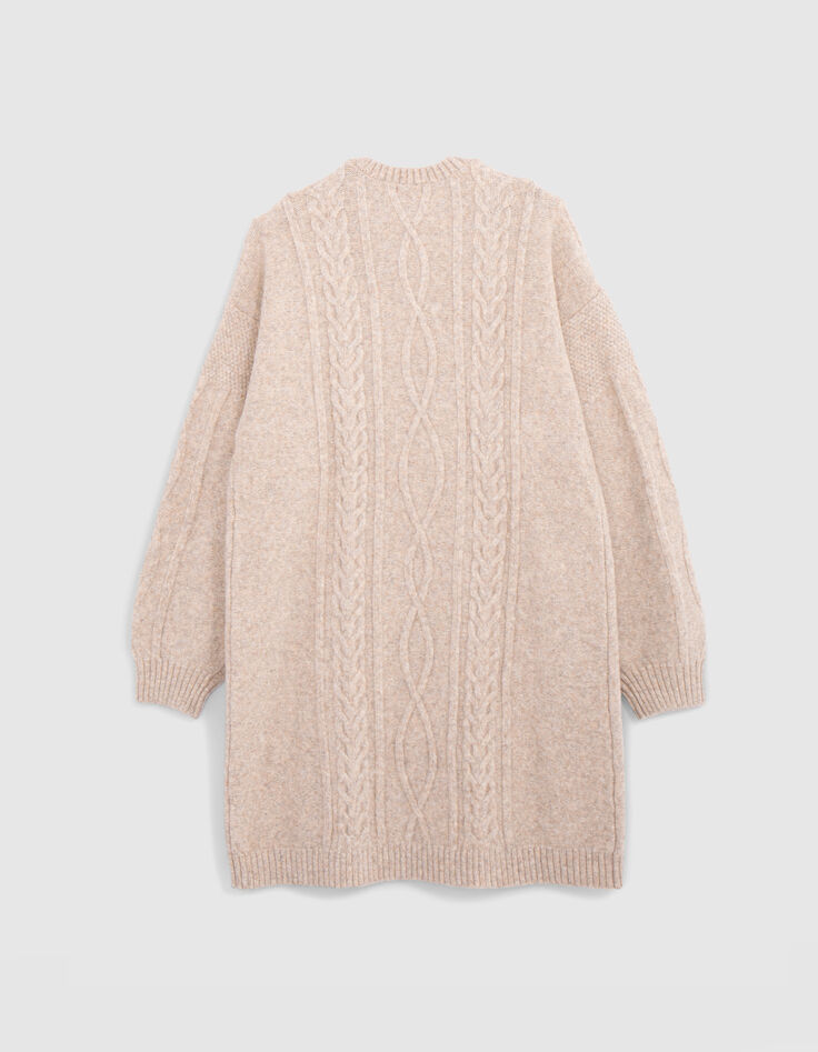 Robe beige chiné tricot torsadé fille-3