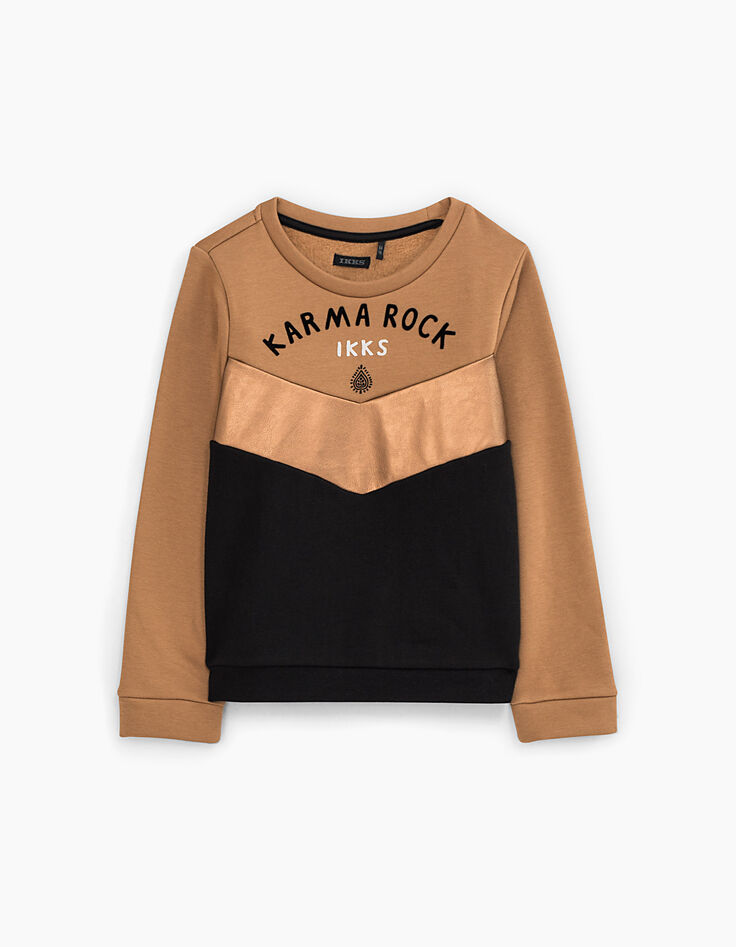 Girl’s caramel, copper & black Karma Rock print sweatshirt-3