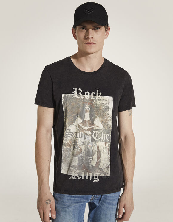 Zwart T-shirt opdruk rock-koning heren