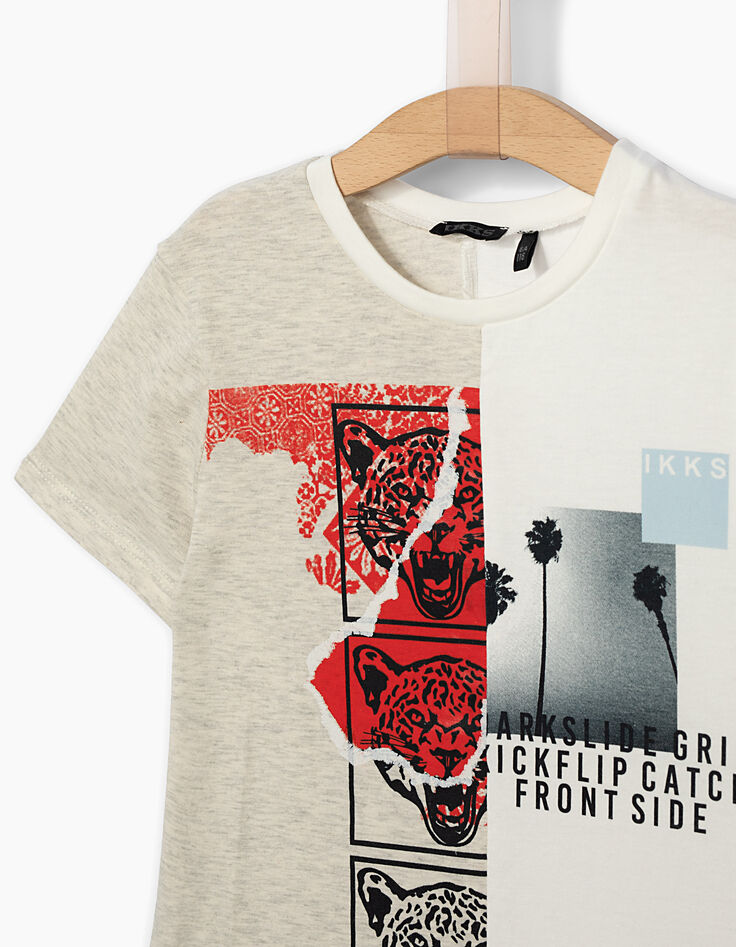 Tee-shirt beige clair avec 3 l&eacute;opards gar&ccedil;on-4