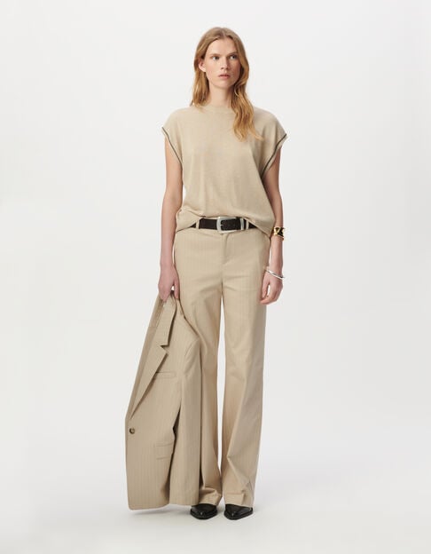 Pantalon de tailleur beige motif rayures tennis Femme - IKKS