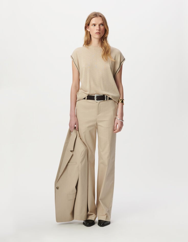 Women’s beige pinstripe suit trousers-1 Women’s beige pinstripe suit trousers-1