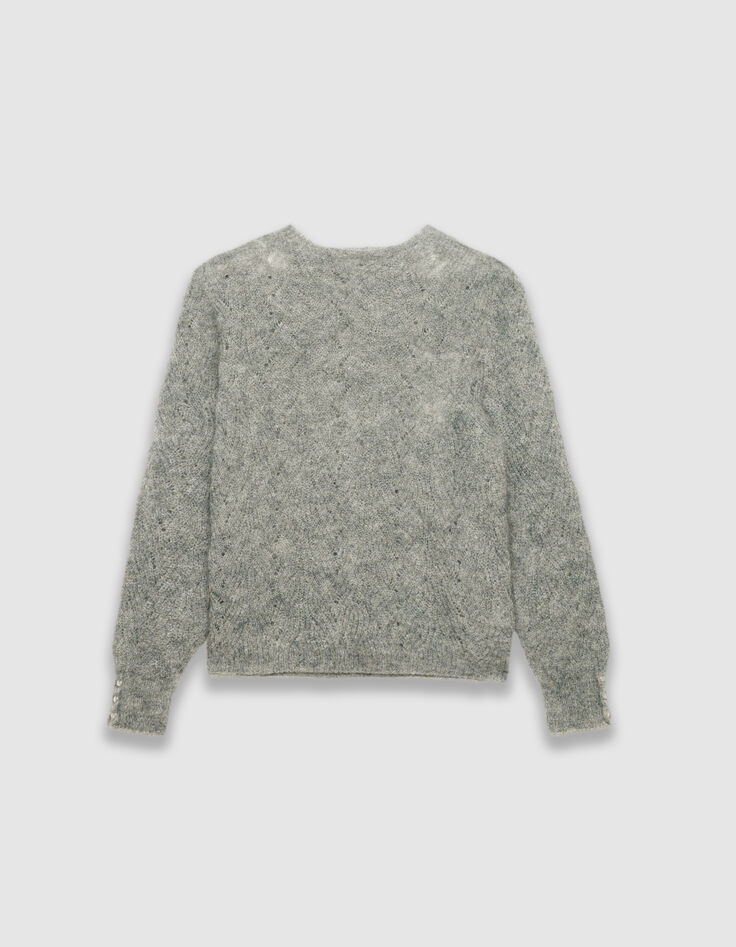 Grauer Damenstrickpulli Mohair-Mix, Zopfmuster-6