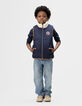 Ärmellose Jungenwendesteppjacke Cremeweiß Marineblau-1