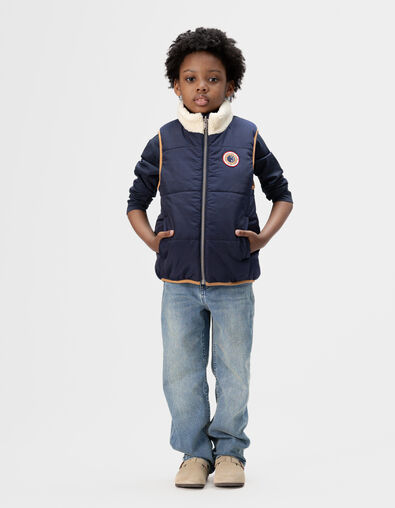 Ärmellose Jungenwendesteppjacke Cremeweiß Marineblau - IKKS